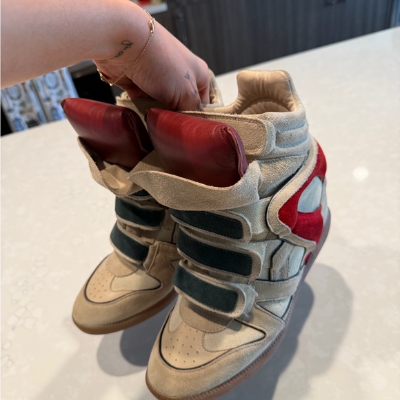 Isabel Marant Tan and Red Wedge Sneakers - Picture 7 of 9